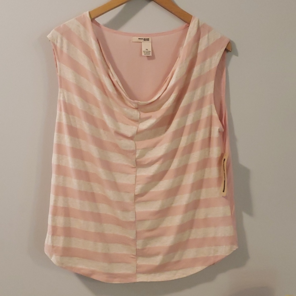 DKNY Jean's Cowl sleeveless striped Shirt Pink PM
